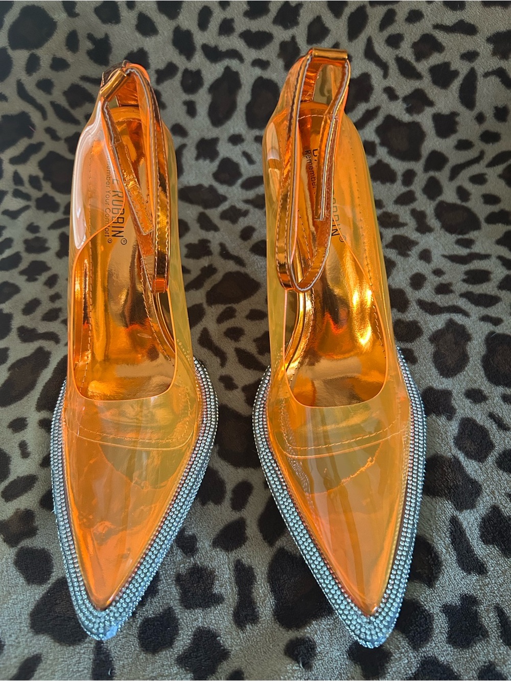 Gorgeous Orange Pointed Slingback Heels with Rhinestone Trim